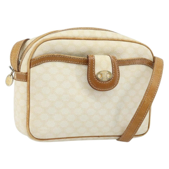 CELINE Macadam Canvas Shoulder Bag PVC Leather Ivory Gold Auth LNZ709