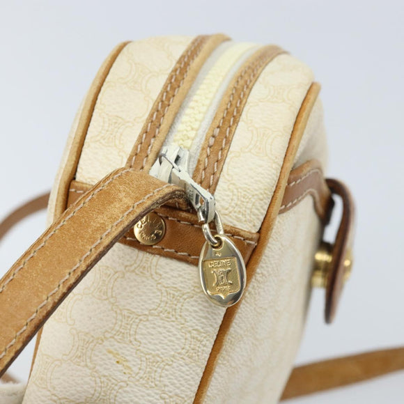 CELINE Macadam Canvas Shoulder Bag PVC Leather Ivory Gold Auth LNZ709