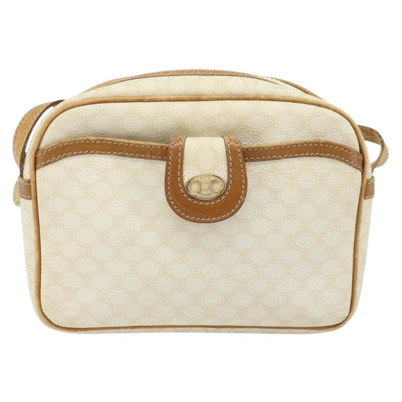 CELINE Macadam Canvas Shoulder Bag PVC Leather Ivory Gold Auth LNZ709