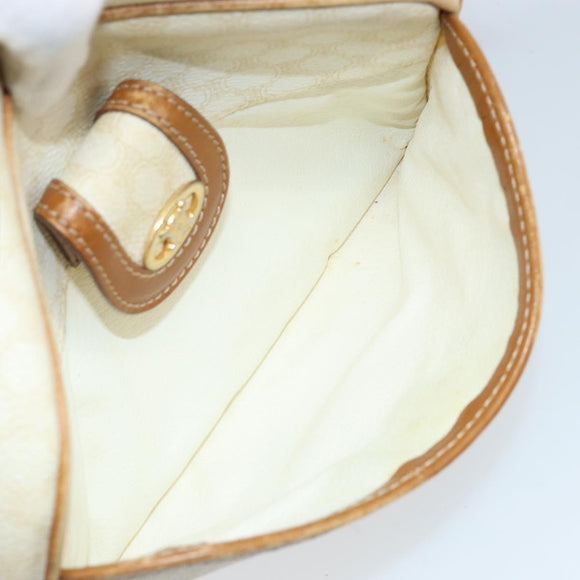 CELINE Macadam Canvas Shoulder Bag PVC Leather Ivory Gold Auth LNZ709