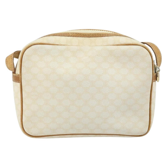 CELINE Macadam Canvas Shoulder Bag PVC Leather Ivory Gold Auth LNZ709