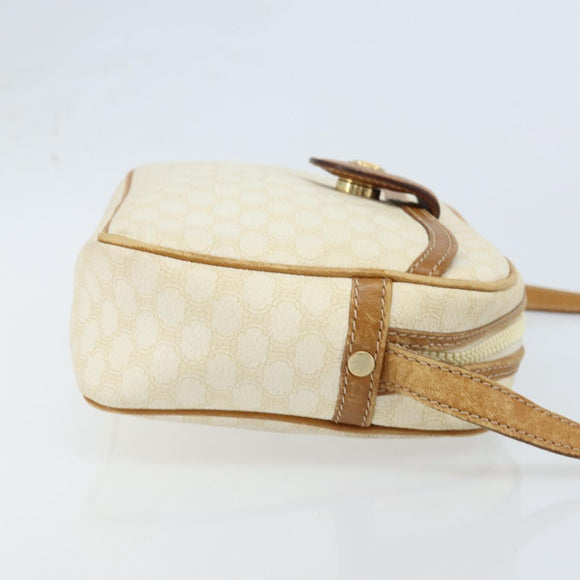 CELINE Macadam Canvas Shoulder Bag PVC Leather Ivory Gold Auth LNZ709