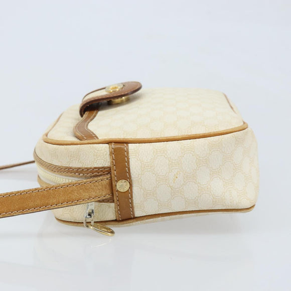 CELINE Macadam Canvas Shoulder Bag PVC Leather Ivory Gold Auth LNZ709