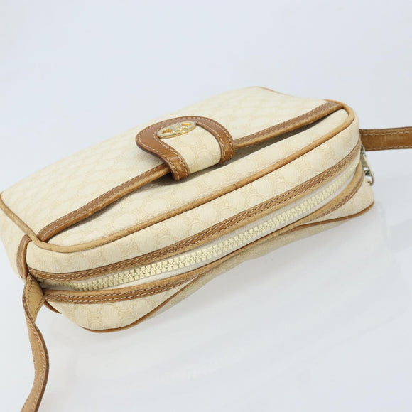 CELINE Macadam Canvas Shoulder Bag PVC Leather Ivory Gold Auth LNZ709