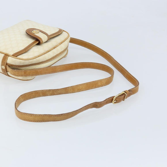 CELINE Macadam Canvas Shoulder Bag PVC Leather Ivory Gold Auth LNZ709