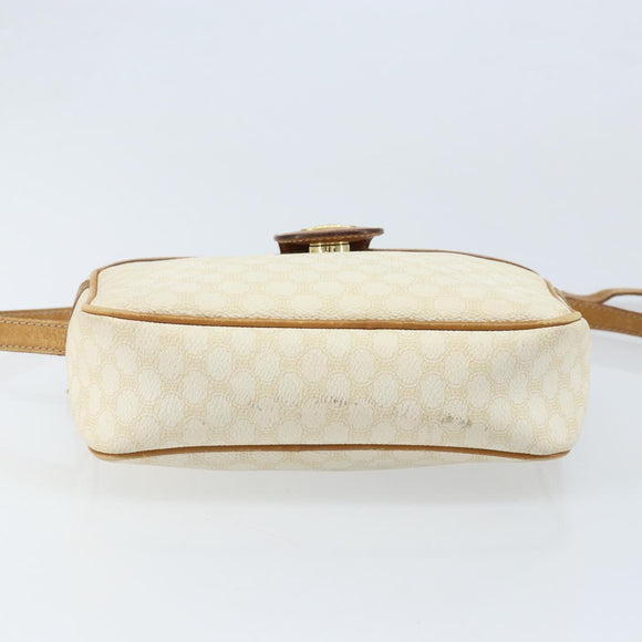 CELINE Macadam Canvas Shoulder Bag PVC Leather Ivory Gold Auth LNZ709