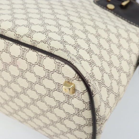 CELINE Macadam Canvas Hand Bag PVC Leather White Gold Auth LNZ710