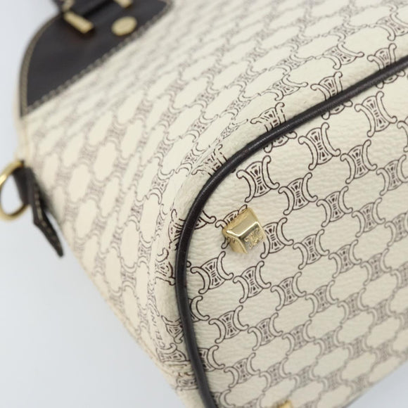 CELINE Macadam Canvas Hand Bag PVC Leather White Gold Auth LNZ710