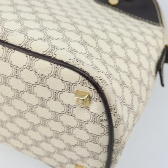 CELINE Macadam Canvas Hand Bag PVC Leather White Gold Auth LNZ710