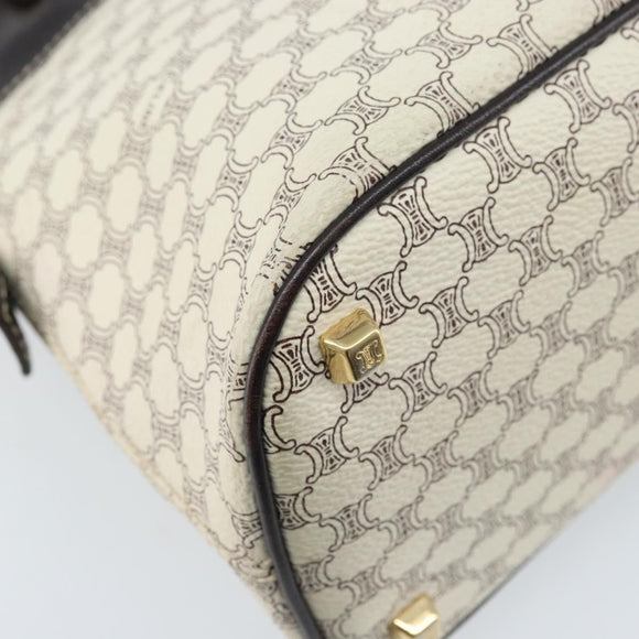 CELINE Macadam Canvas Hand Bag PVC Leather White Gold Auth LNZ710