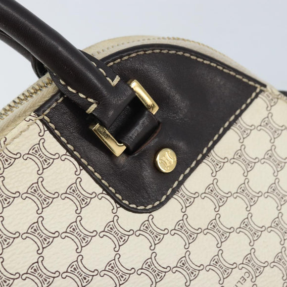 CELINE Macadam Canvas Hand Bag PVC Leather White Gold Auth LNZ710