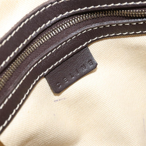 CELINE Macadam Canvas Hand Bag PVC Leather White Gold Auth LNZ710