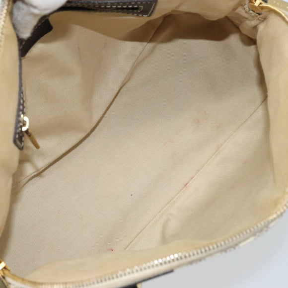CELINE Macadam Canvas Hand Bag PVC Leather White Gold Auth LNZ710