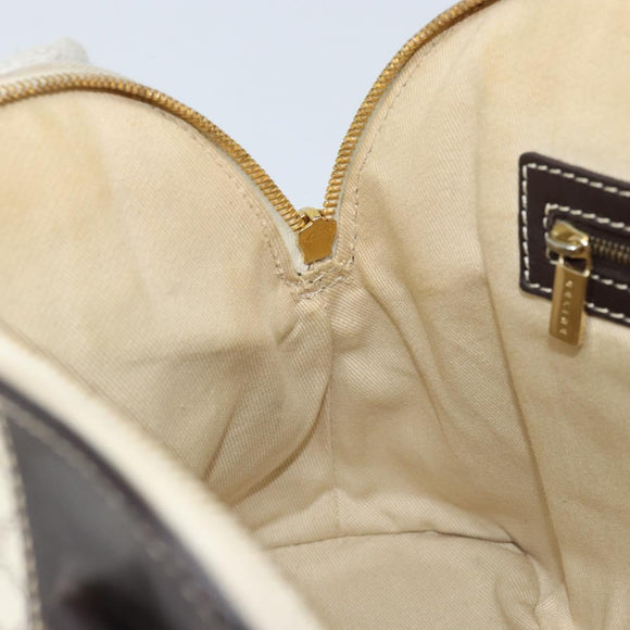 CELINE Macadam Canvas Hand Bag PVC Leather White Gold Auth LNZ710