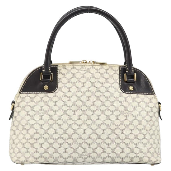 CELINE Macadam Canvas Hand Bag PVC Leather White Gold Auth LNZ710