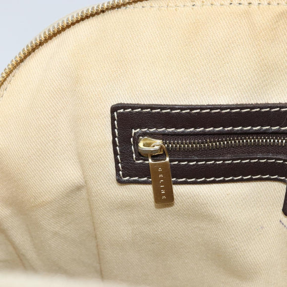 CELINE Macadam Canvas Hand Bag PVC Leather White Gold Auth LNZ710