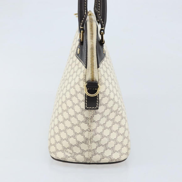 CELINE Macadam Canvas Hand Bag PVC Leather White Gold Auth LNZ710