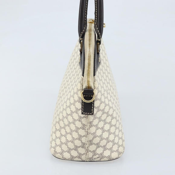 CELINE Macadam Canvas Hand Bag PVC Leather White Gold Auth LNZ710