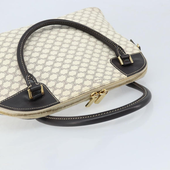 CELINE Macadam Canvas Hand Bag PVC Leather White Gold Auth LNZ710