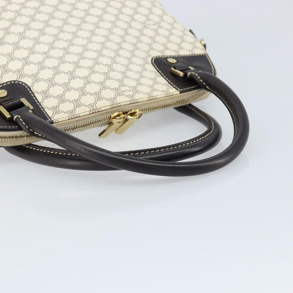 CELINE Macadam Canvas Hand Bag PVC Leather White Gold Auth LNZ710