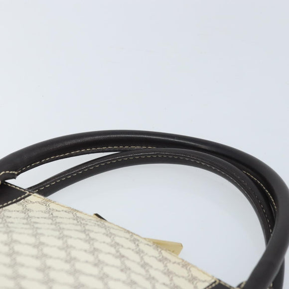 CELINE Macadam Canvas Hand Bag PVC Leather White Gold Auth LNZ710