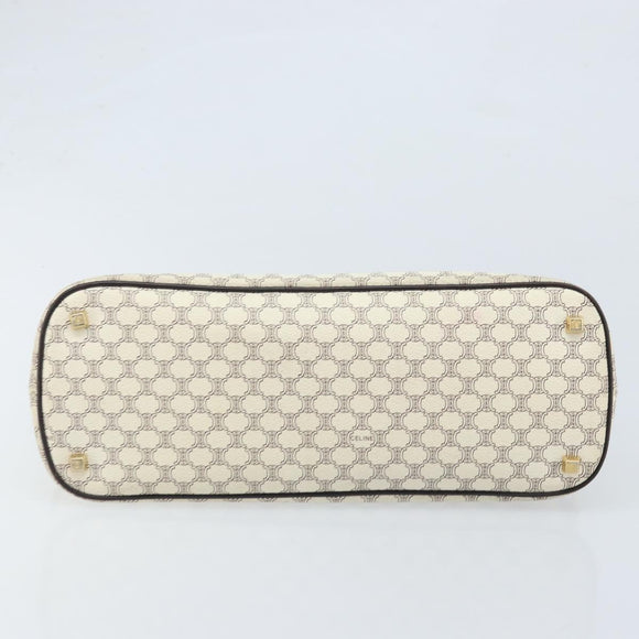 CELINE Macadam Canvas Hand Bag PVC Leather White Gold Auth LNZ710