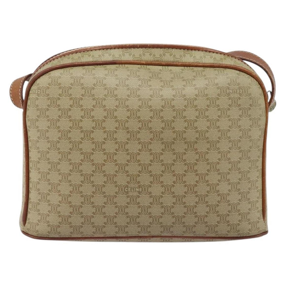 CELINE Macadam Canvas Shoulder Bag PVC Beige Gold Auth LNZ711