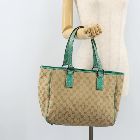 GUCCI GG Canvas Hand Bag Beige Silver 113017 Auth LNZ712