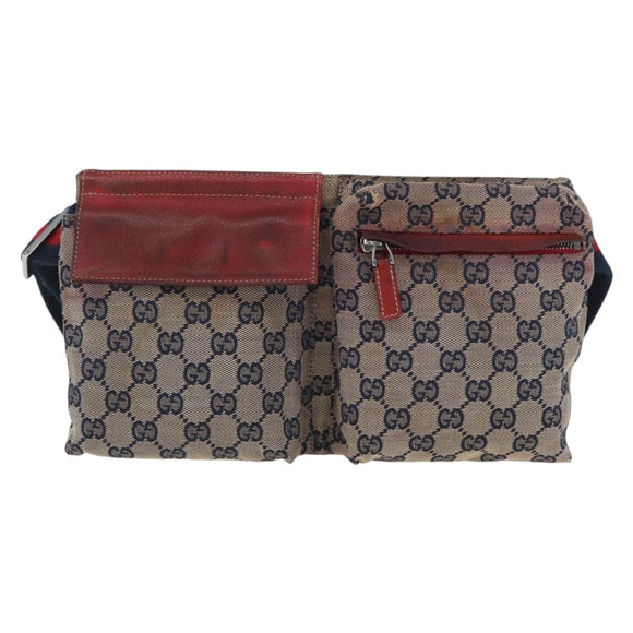 GUCCI GG Canvas Sherry Line Waist bag Beige Silver 28566 Auth LNZ713
