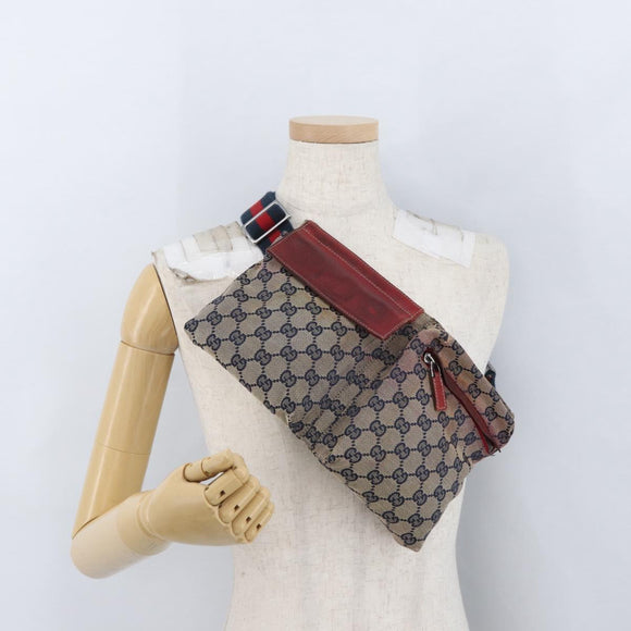 GUCCI GG Canvas Sherry Line Waist bag Beige Silver 28566 Auth LNZ713