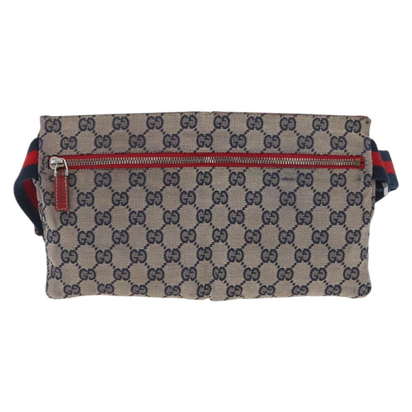 GUCCI GG Canvas Sherry Line Waist bag Beige Silver 28566 Auth LNZ713