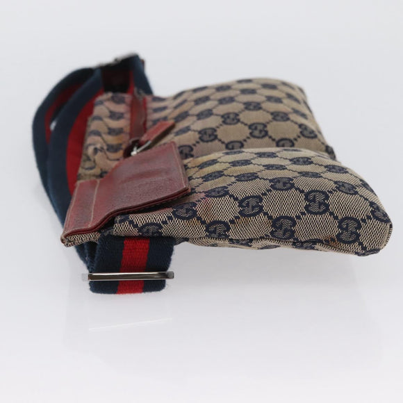 GUCCI GG Canvas Sherry Line Waist bag Beige Silver 28566 Auth LNZ713