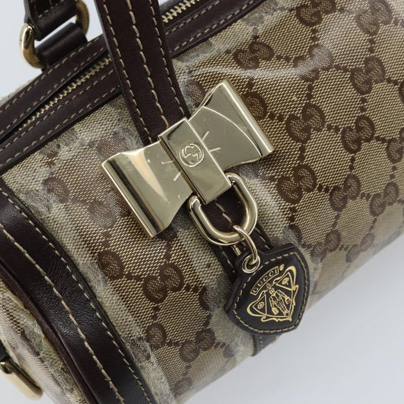 GUCCI GG Crystal Duchessa Hand Bag Coated Canvas Beige Gold Auth LNZ715