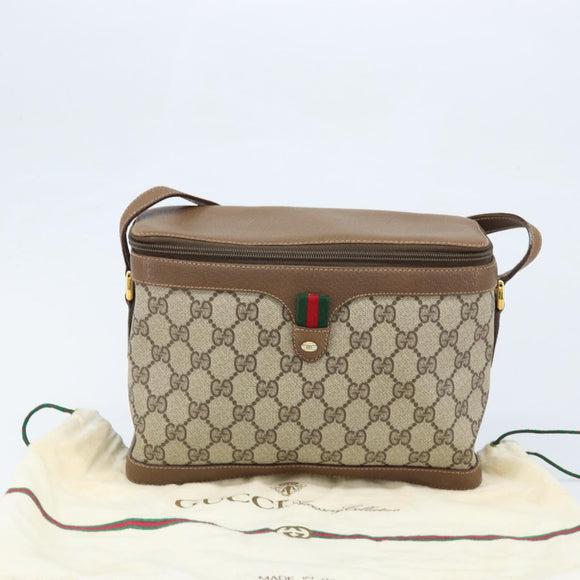 GUCCI GG Supreme Web Sherry Line Bag PVC Beige Gold 904 02 069 Auth LNZ716