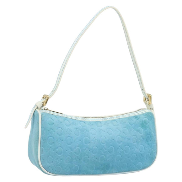 CELINE C Macadam Canvas Accessoire Pouch Suède Lichtblauw Goud Auth LNZ731A