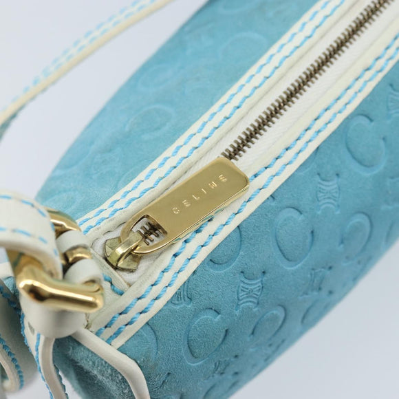 CELINE C Macadam Canvas Accessoire Pouch Suède Lichtblauw Goud Auth LNZ731A