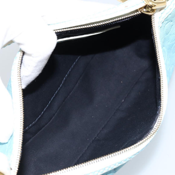 CELINE C Macadam Canvas Accessoire Pouch Suède Lichtblauw Goud Auth LNZ731A