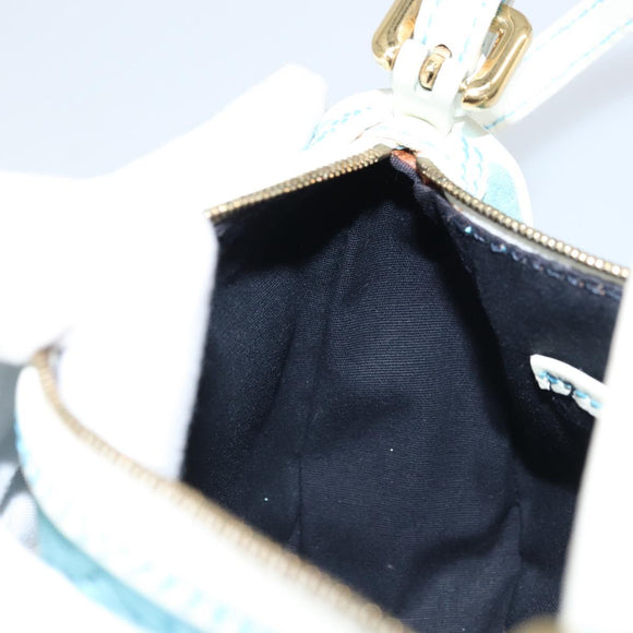CELINE C Macadam Canvas Accessoire Pouch Suède Lichtblauw Goud Auth LNZ731A