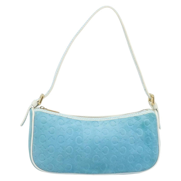 CELINE C Macadam Canvas Accessoire Pouch Suède Lichtblauw Goud Auth LNZ731A