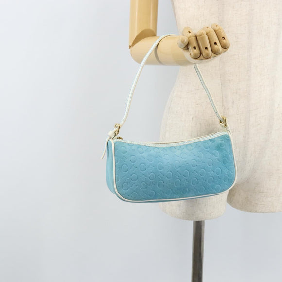 CELINE C Macadam Canvas Accessoire Pouch Suède Lichtblauw Goud Auth LNZ731A