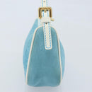CELINE C Macadam Canvas Accessoire Pouch Suède Lichtblauw Goud Auth LNZ731A-4