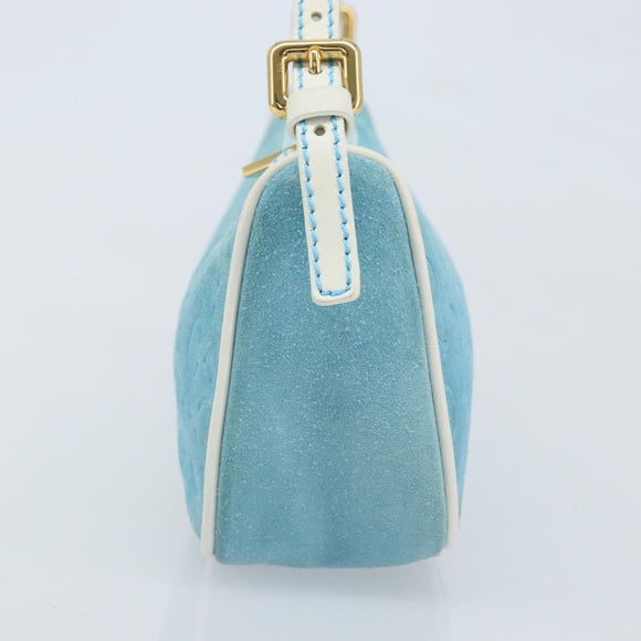 CELINE C Macadam Canvas Accessoire Pouch Suède Lichtblauw Goud Auth LNZ731A