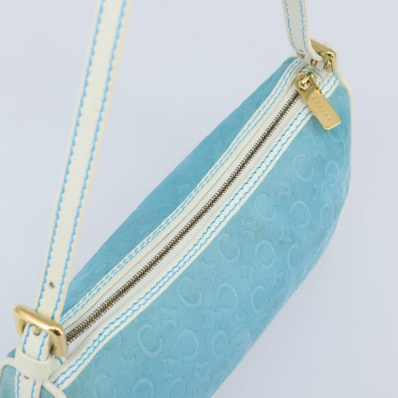 CELINE C Macadam Canvas Accessoire Pouch Suède Lichtblauw Goud Auth LNZ731A