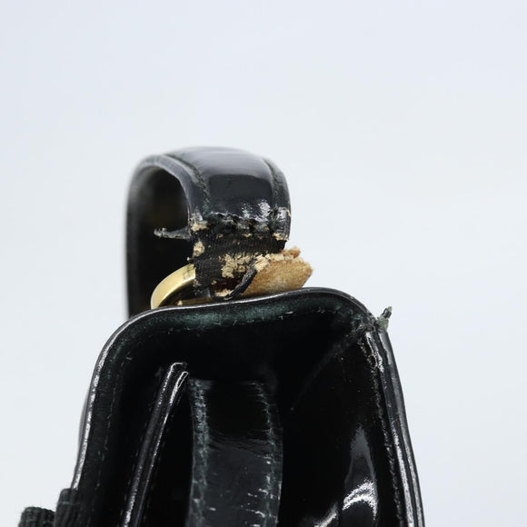 Salvatore Ferragamo Vala Hand Bag Patent leather 2way Black Gold Auth LNZ738