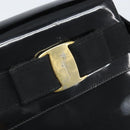 Salvatore Ferragamo Vala Hand Bag Patent leather 2way Black Gold Auth LNZ738-12