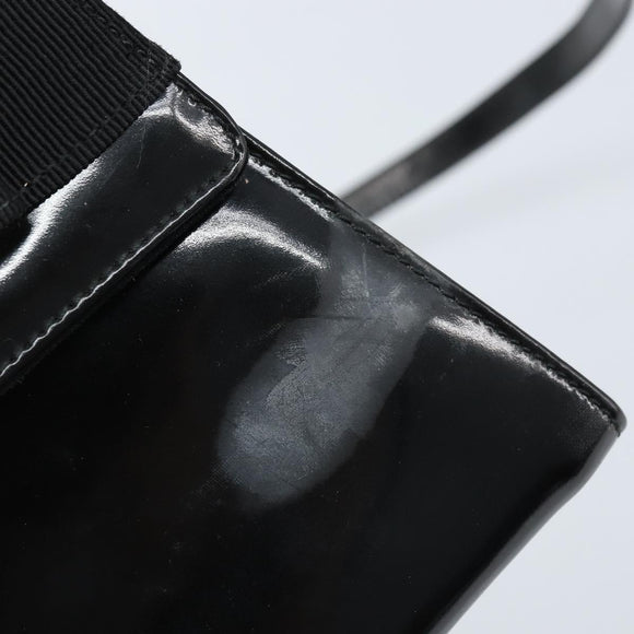 Salvatore Ferragamo Vala Hand Bag Patent leather 2way Black Gold Auth LNZ738