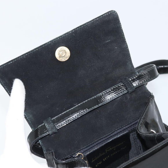 Salvatore Ferragamo Vala Hand Bag Patent leather 2way Black Gold Auth LNZ738