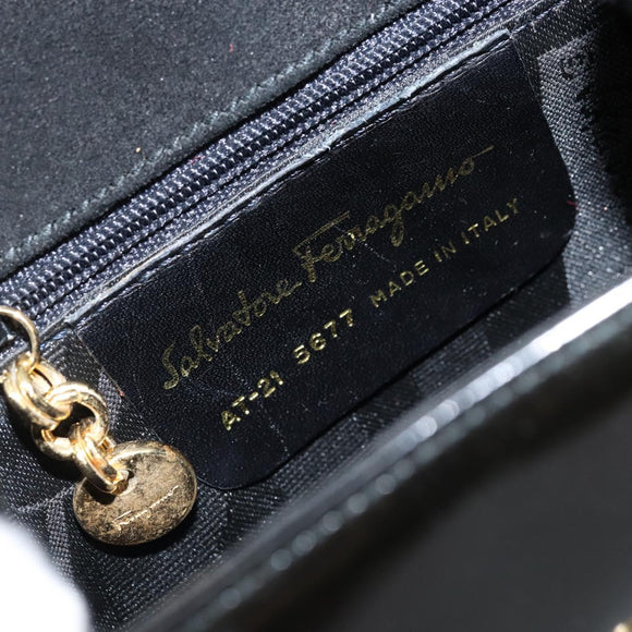 Salvatore Ferragamo Vala Hand Bag Patent leather 2way Black Gold Auth LNZ738