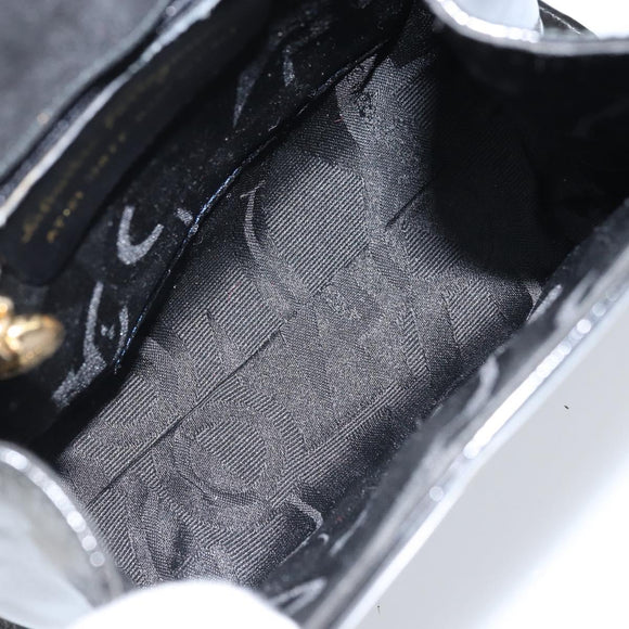 Salvatore Ferragamo Vala Hand Bag Patent leather 2way Black Gold Auth LNZ738
