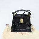 Salvatore Ferragamo Vala Hand Bag Patent leather 2way Black Gold Auth LNZ738-27